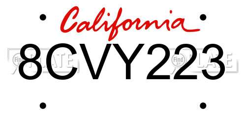 8CVY223 California License Plate