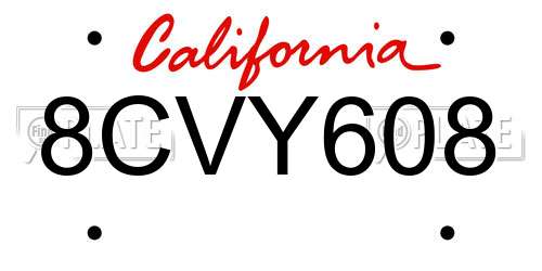 8CVY608 California License Plate
