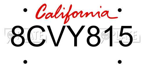 8CVY815 California License Plate