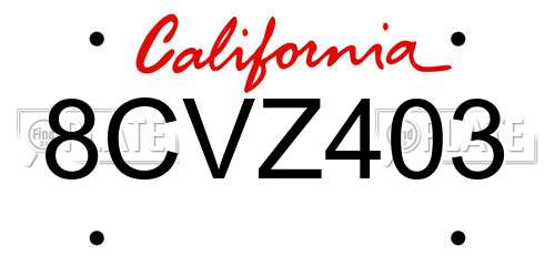 8CVZ403 California License Plate