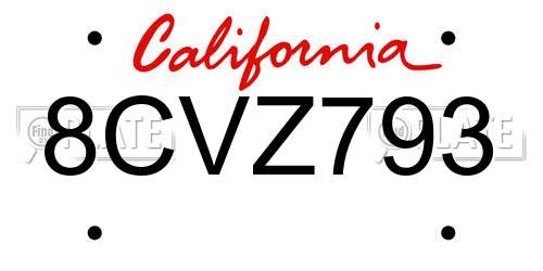 8CVZ793 California License Plate