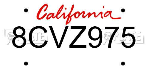 8CVZ975 California License Plate