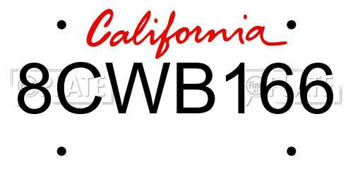 8CWB166 California License Plate