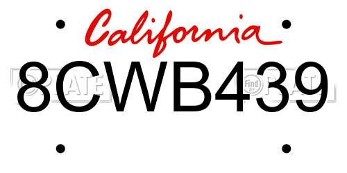 8CWB439 California License Plate