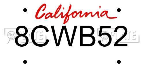 8CWB52 California License Plate