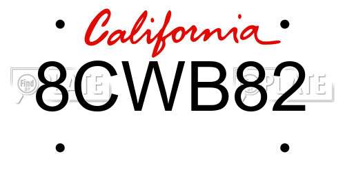 8CWB82 California License Plate