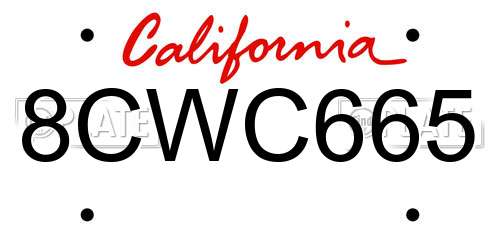 8CWC665 California License Plate