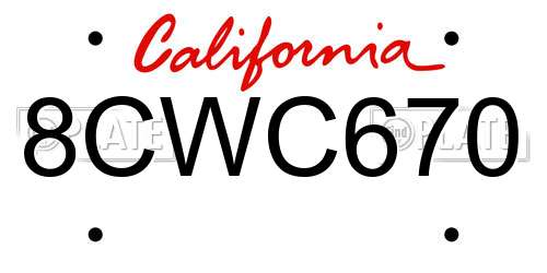 8CWC670 California License Plate