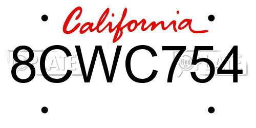 8CWC754 California License Plate