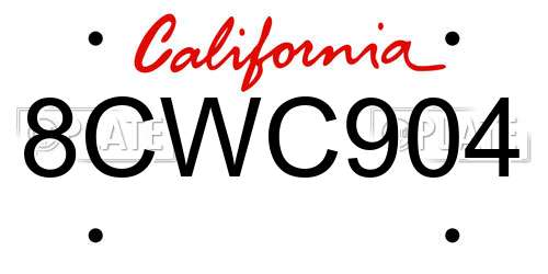 8CWC904 California License Plate