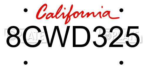 8CWD325 California License Plate