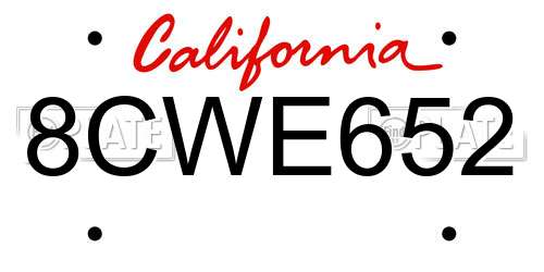 8CWE652 California License Plate