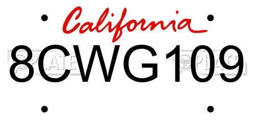 8CWG109 California License Plate