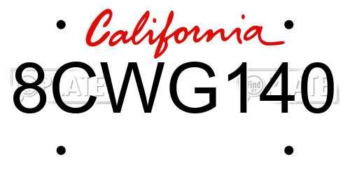 8CWG140 California License Plate