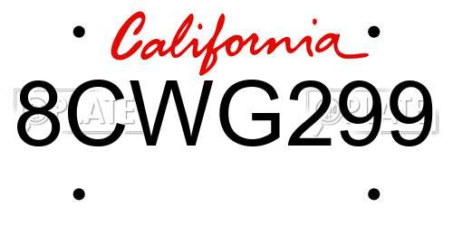 8CWG299 California License Plate