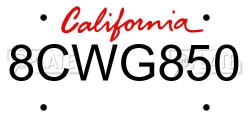 8CWG850 California License Plate