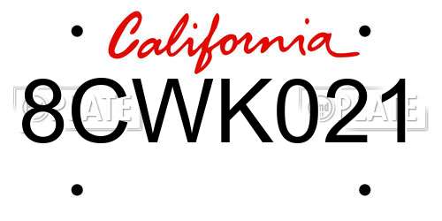 8CWK021 California License Plate