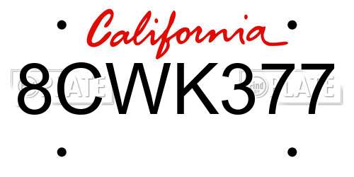 8CWK377 California License Plate