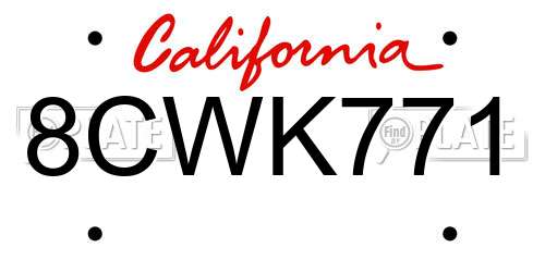 8CWK771 California License Plate