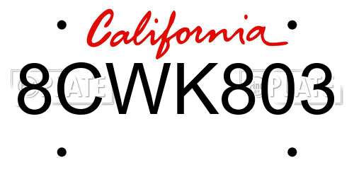 8CWK803 California License Plate