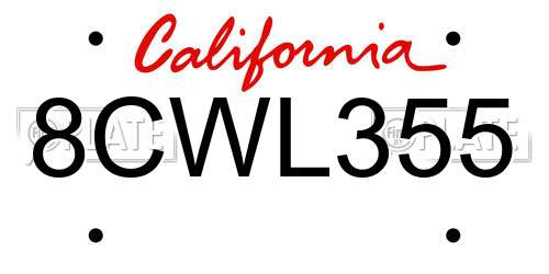 8CWL355 California License Plate