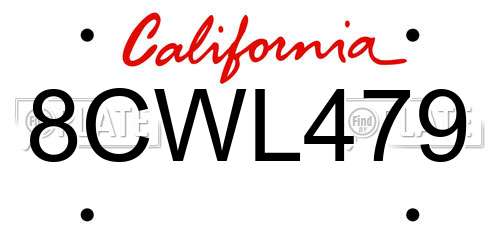8CWL479 California License Plate