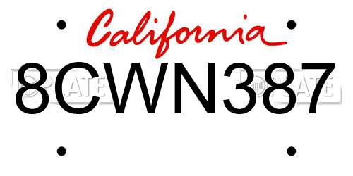 8CWN387 California License Plate