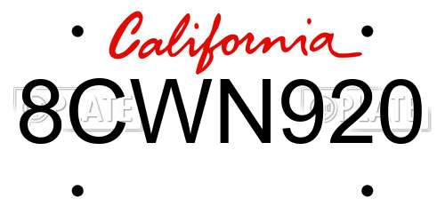 8CWN920 California License Plate