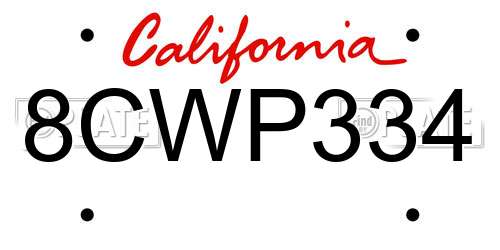 8CWP334 California License Plate