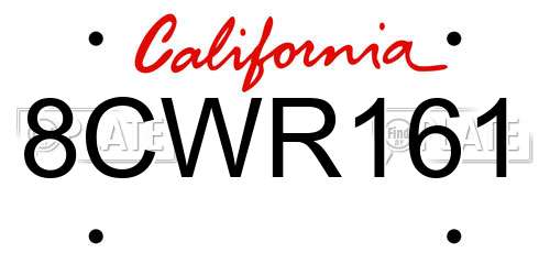 8CWR161 California License Plate