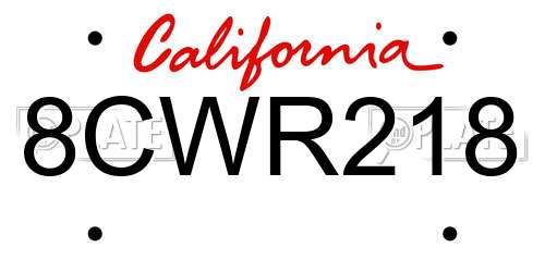 8CWR218 California License Plate