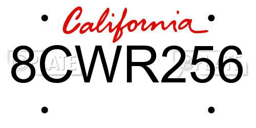 8CWR256 California License Plate