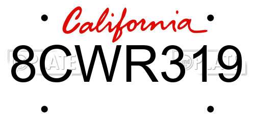 8CWR319 California License Plate