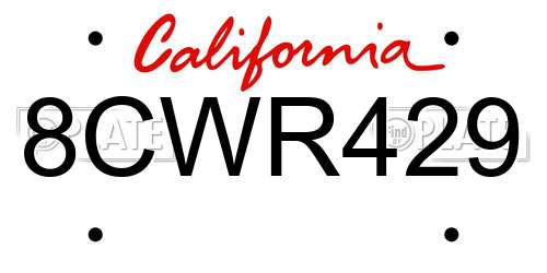 8CWR429 California License Plate
