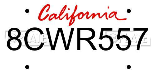 8CWR557 California License Plate