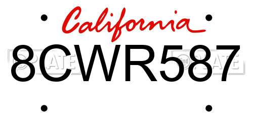 8CWR587 California License Plate