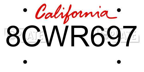8CWR697 California License Plate