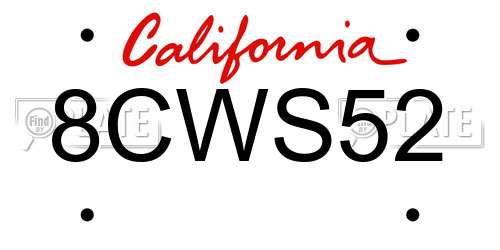 8CWS52 California License Plate