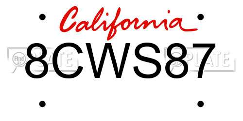 8CWS87 California License Plate