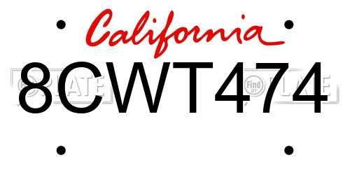 8CWT474 California License Plate