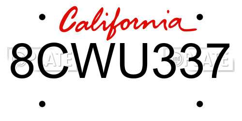 8CWU337 California License Plate