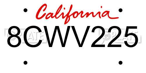 8CWV225 California License Plate