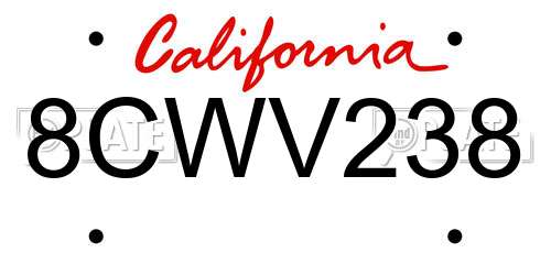 8CWV238 California License Plate
