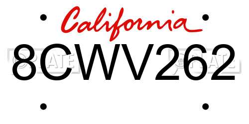 8CWV262 California License Plate