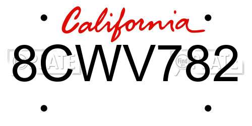 8CWV782 California License Plate