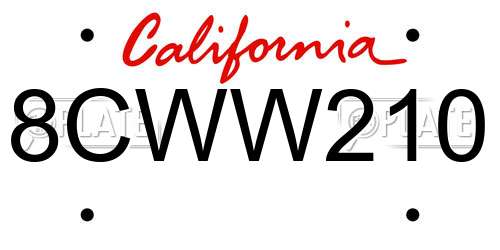 8CWW210 California License Plate