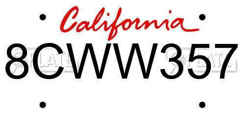 8CWW357 California License Plate