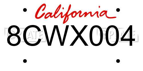 8CWX004 California License Plate