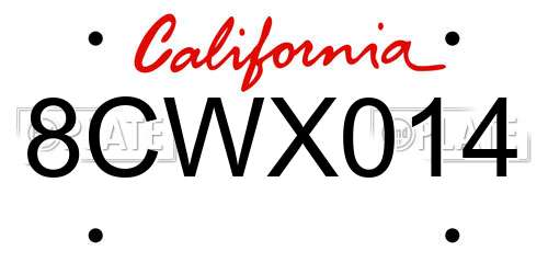 8CWX014 California License Plate