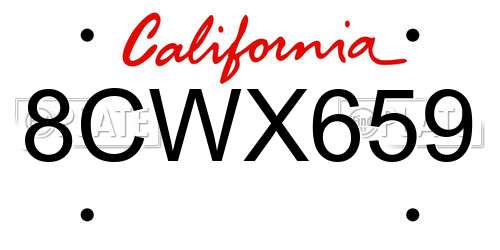 8CWX659 California License Plate